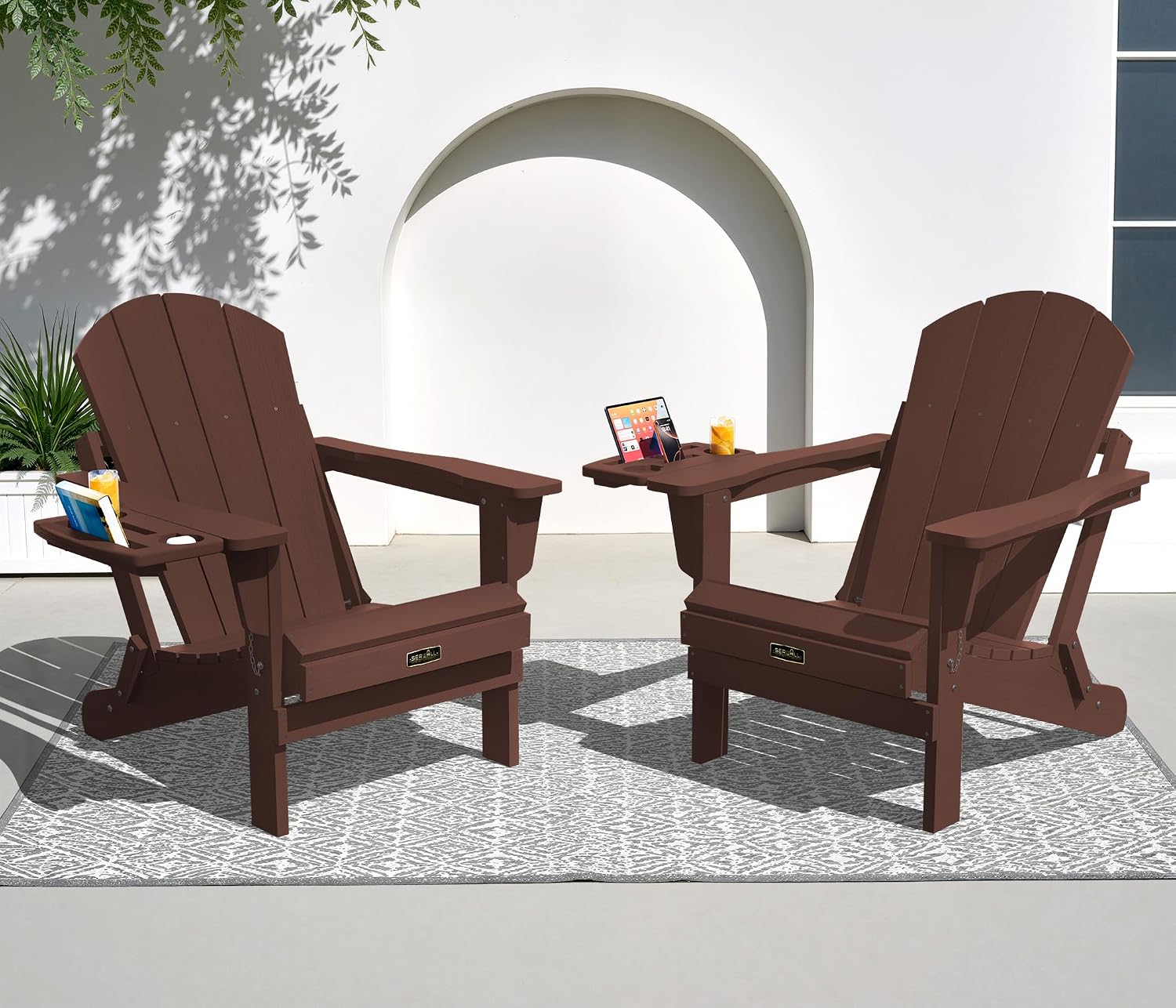 Outdoor Furniture Fire Pit - Folding Adirondack Chair Set 2, 4-in-1
