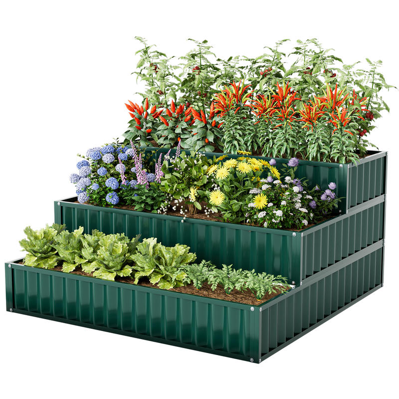 Planter Raised Metal - Heavy-Duty Metal Outdoor 3-Tier Raised Garden
