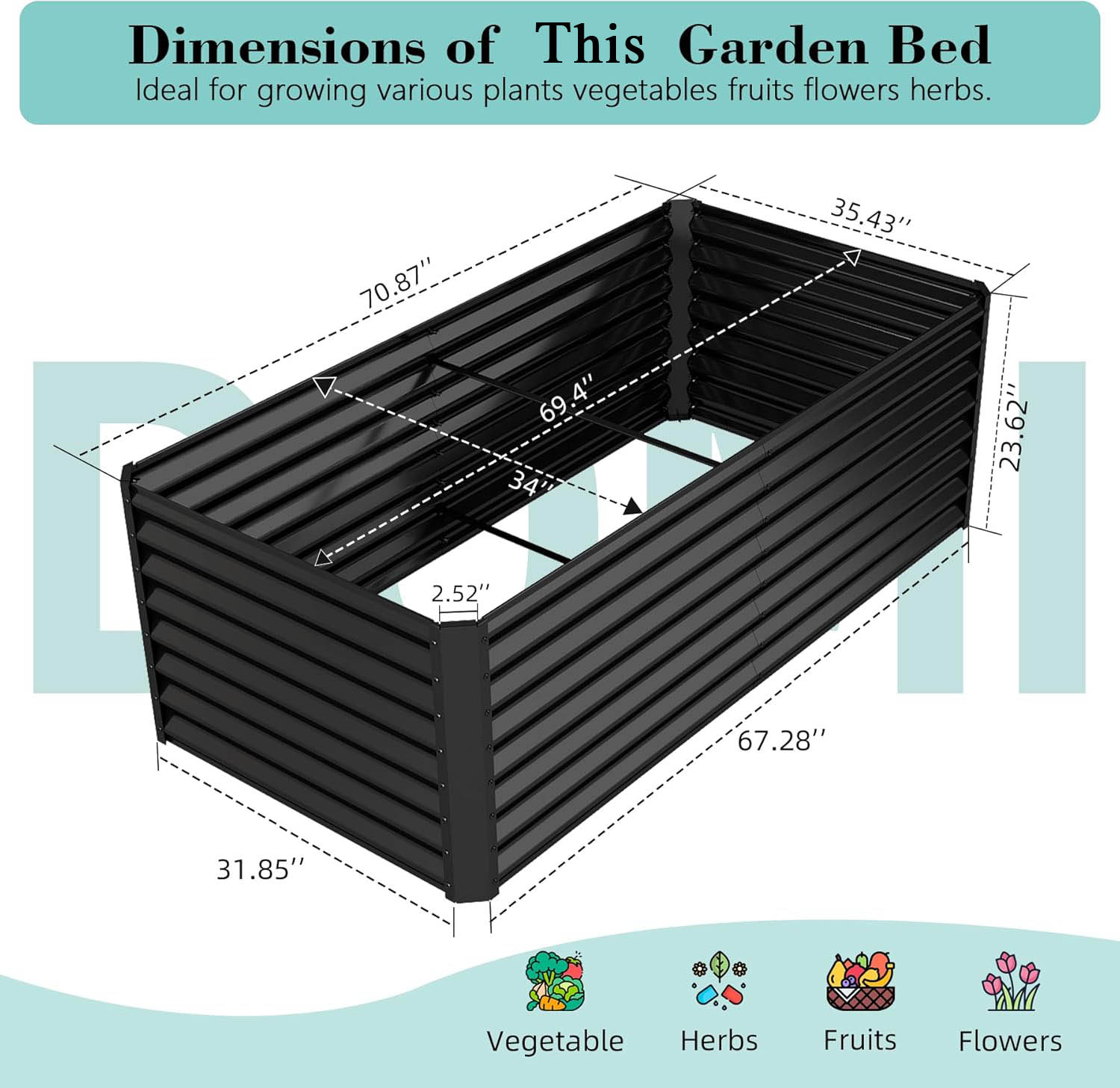 Planter Raised Metal - 6x3x2ft Galvanized Raised Garden Bed, Outdoor