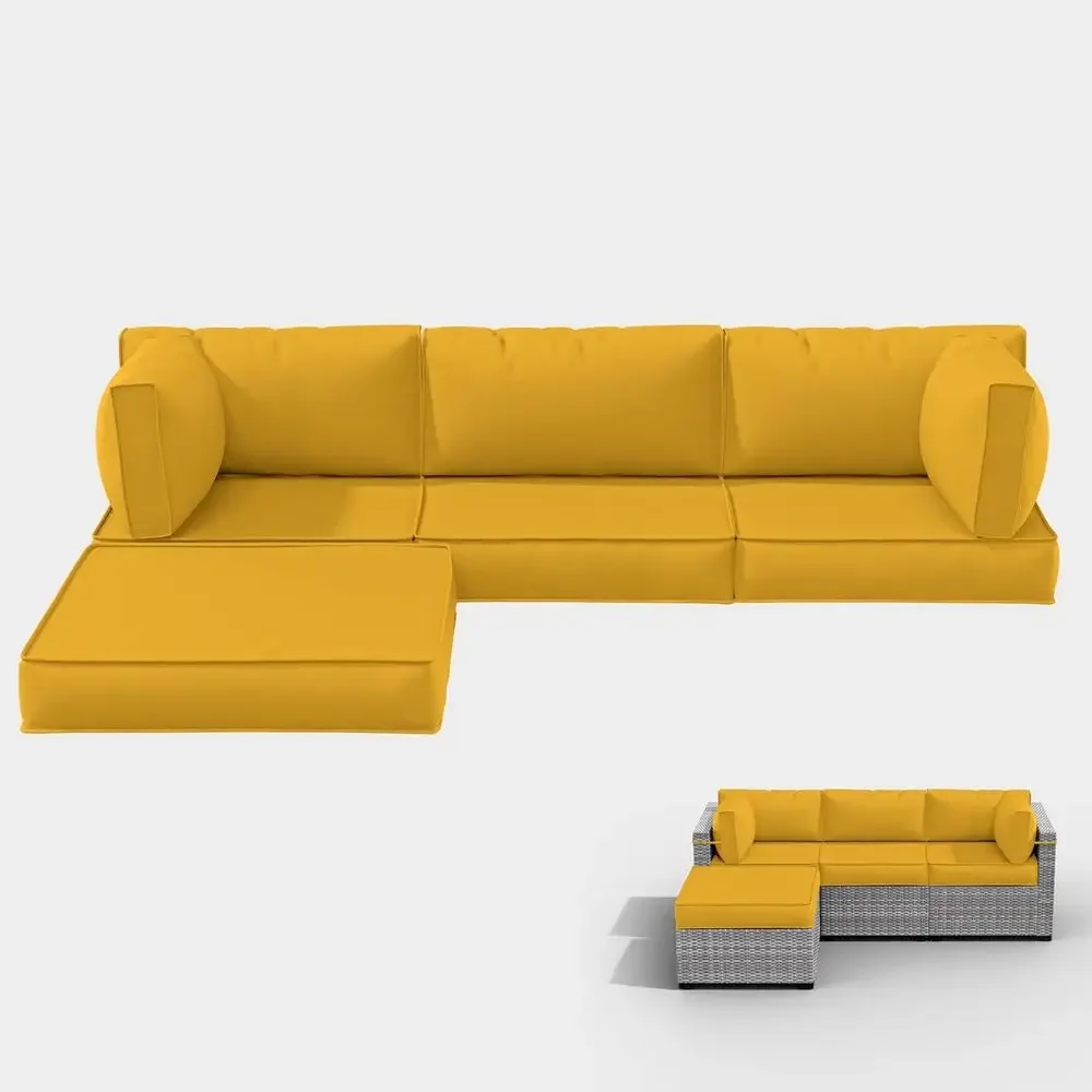 Outdoor Furniture Yellow - 5-Pillow Outdoor Patio Furniture Cushions, Waterproof