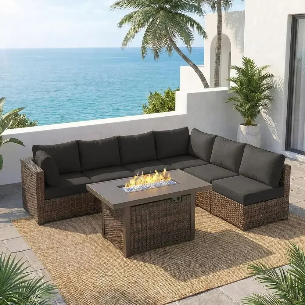 Outdoor Furniture Fire Pit - 7-Piece Outdoor Patio Furniture Set with
