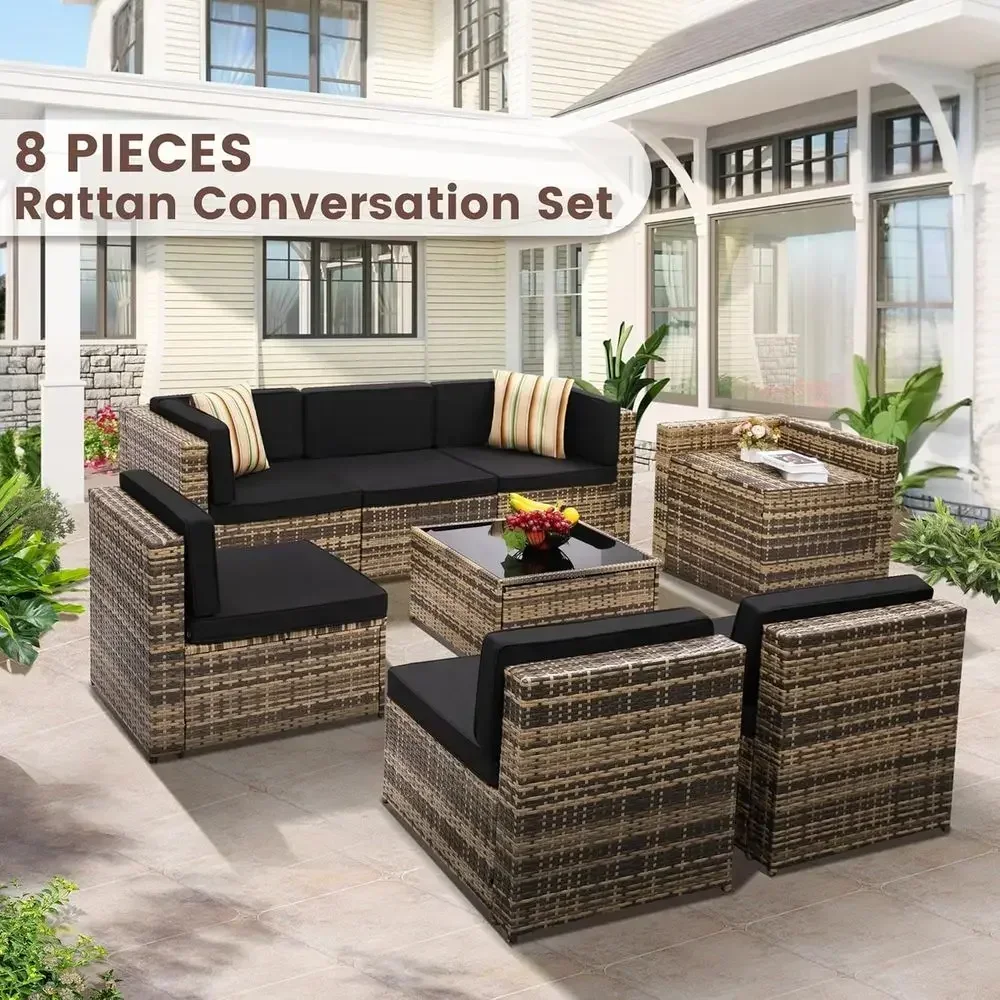 8-Piece Outdoor Rattan Patio F - Outdoor Furniture With Storage For Cushions ulasan dan harga