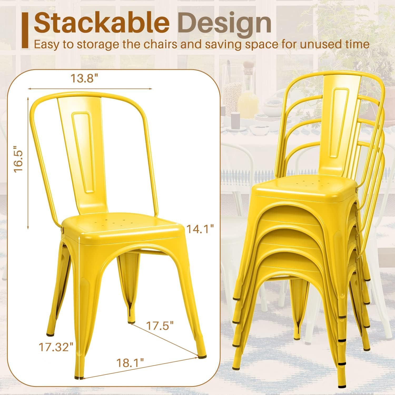 Metal Dining Chairs Set Of 4 I - Outdoor Furniture Yellow ulasan dan harga