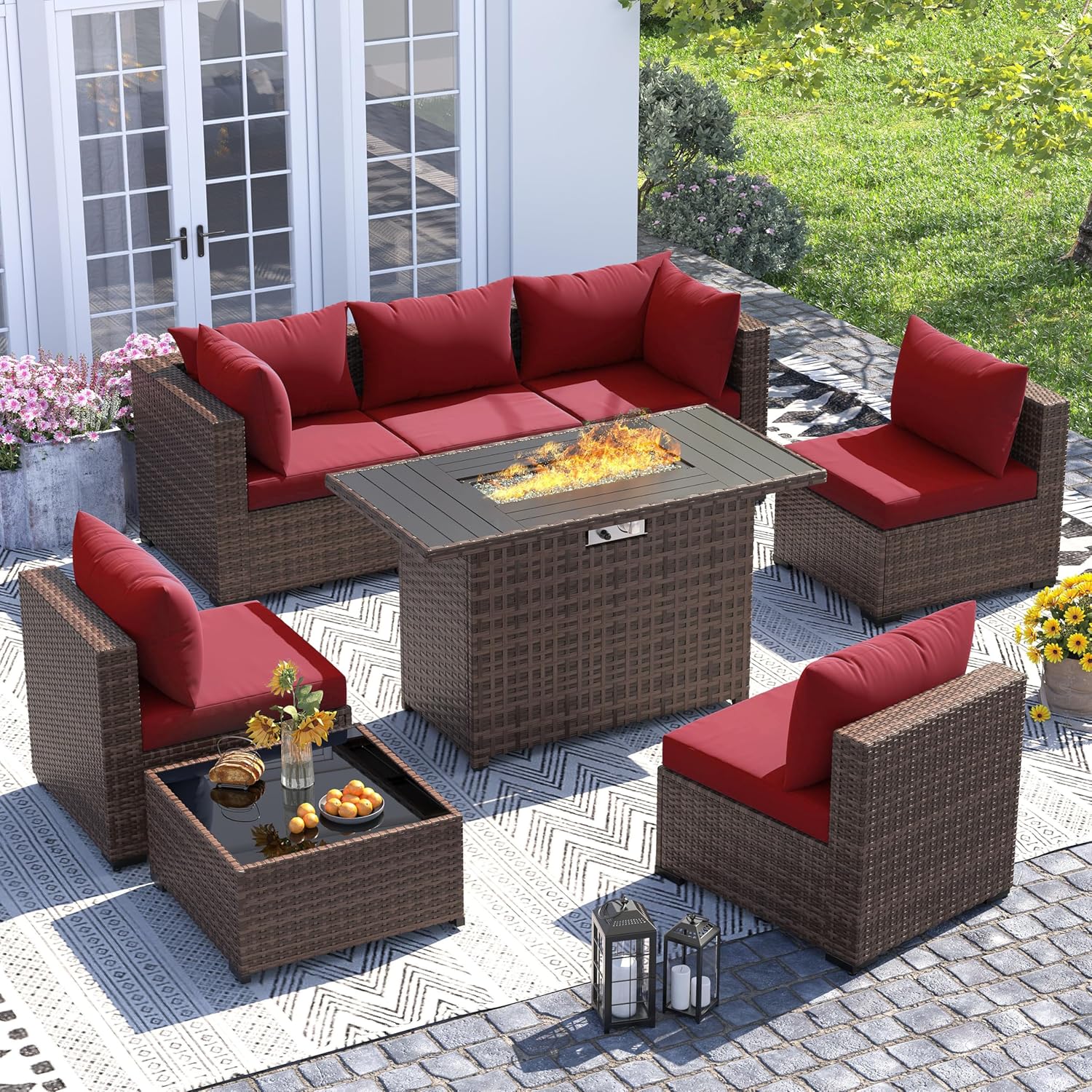8pc All-Weather Wicker Section - Outdoor Furniture Fire Pit ulasan dan harga
