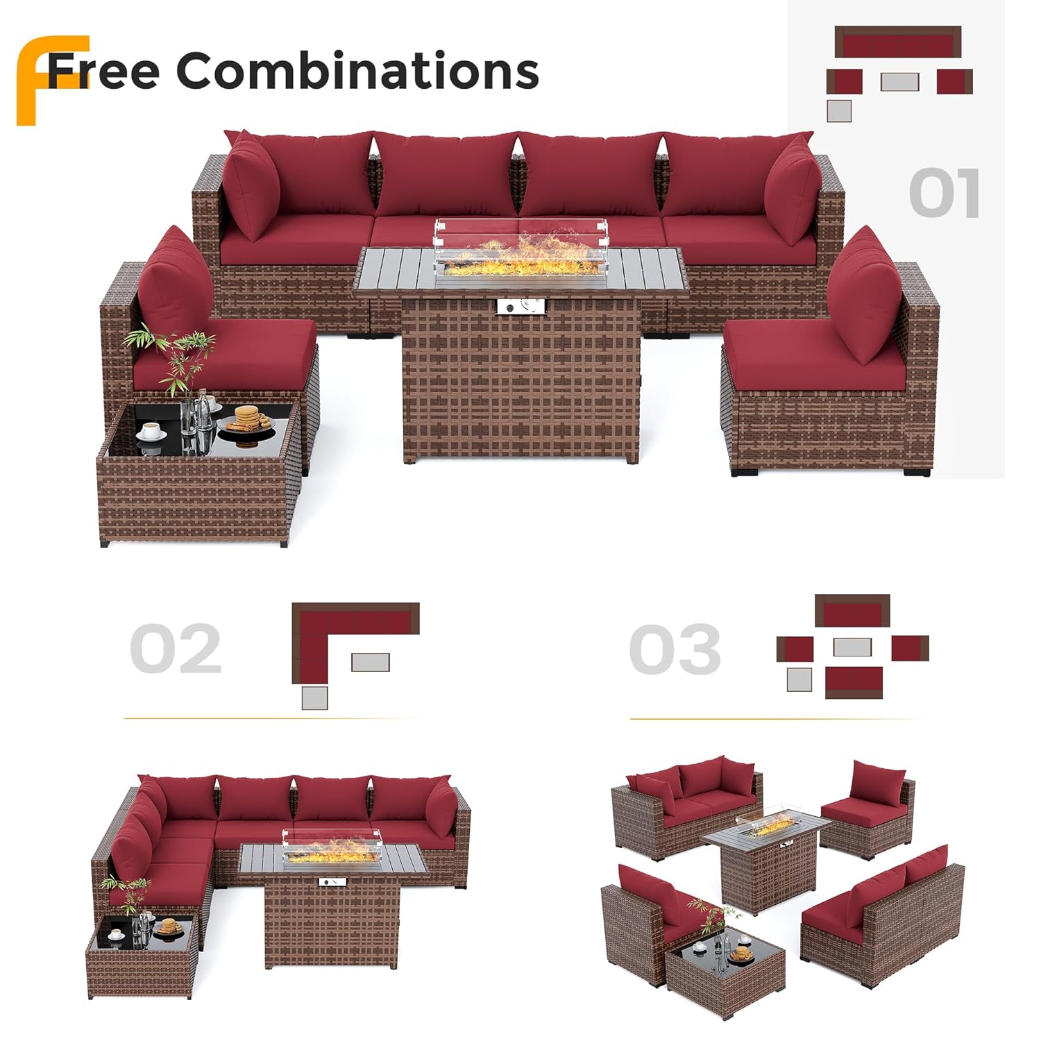 8pc All-Weather Wicker Section - Outdoor Furniture Fire Pit ulasan dan harga