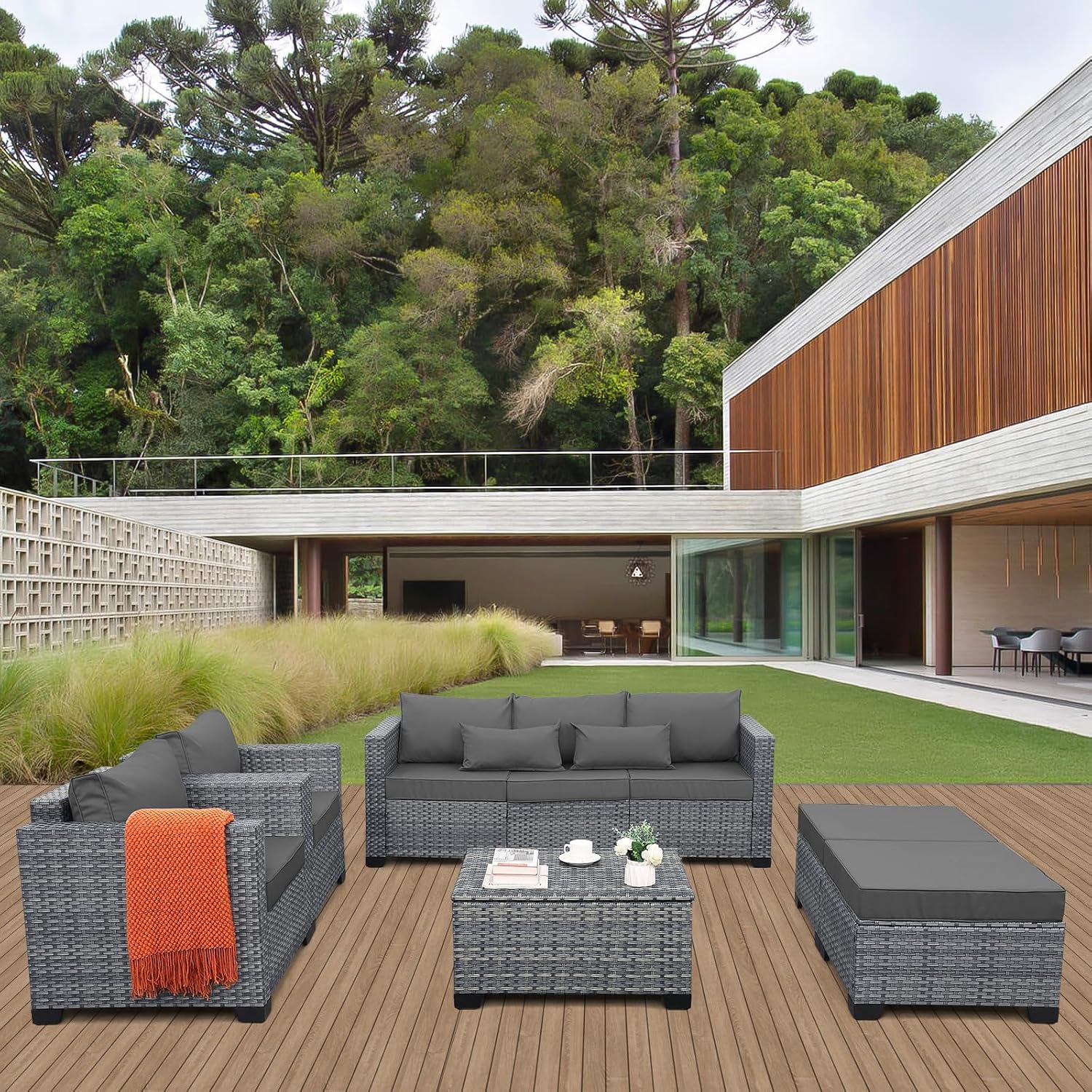 6-Piece Wicker Patio Furniture - Outdoor Furniture With Storage For Cushions ulasan dan harga