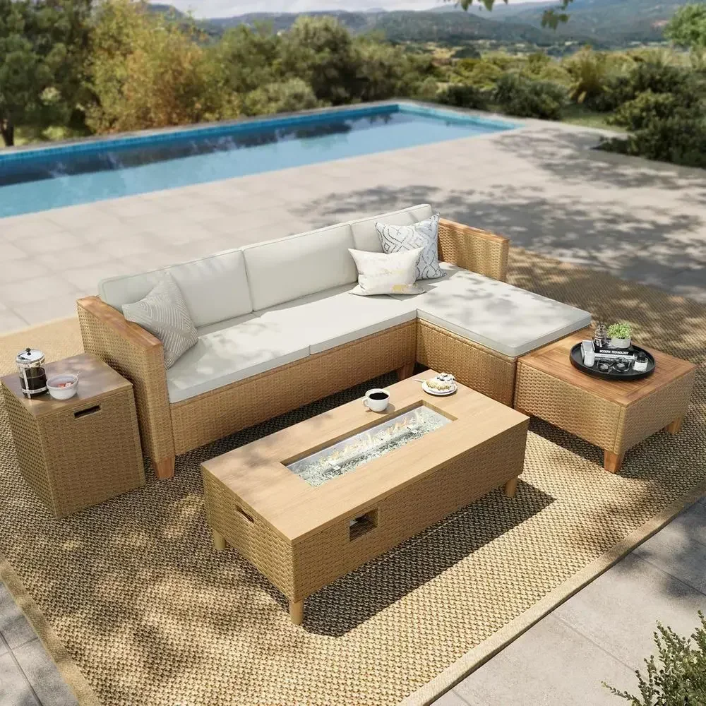 4-Seat Outdoor Wicker Sectiona - Outdoor Furniture Yellow ulasan dan harga