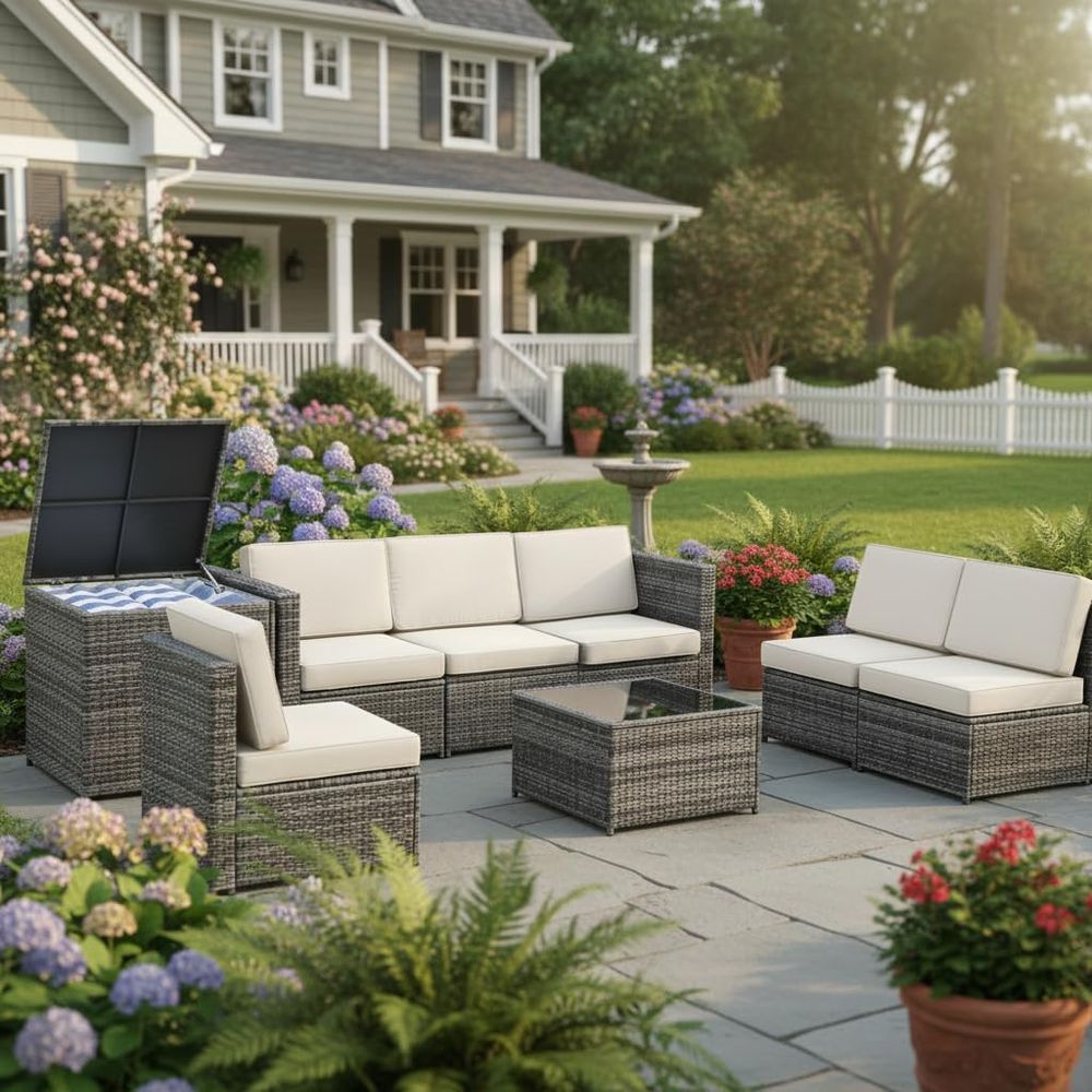 8-Piece Wicker Patio Furniture - Outdoor Furniture With Storage For Cushions ulasan dan harga