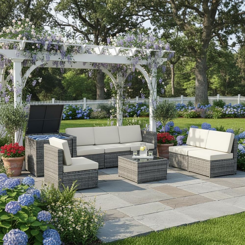 8-Piece Wicker Patio Furniture - Outdoor Furniture With Storage For Cushions ulasan dan harga