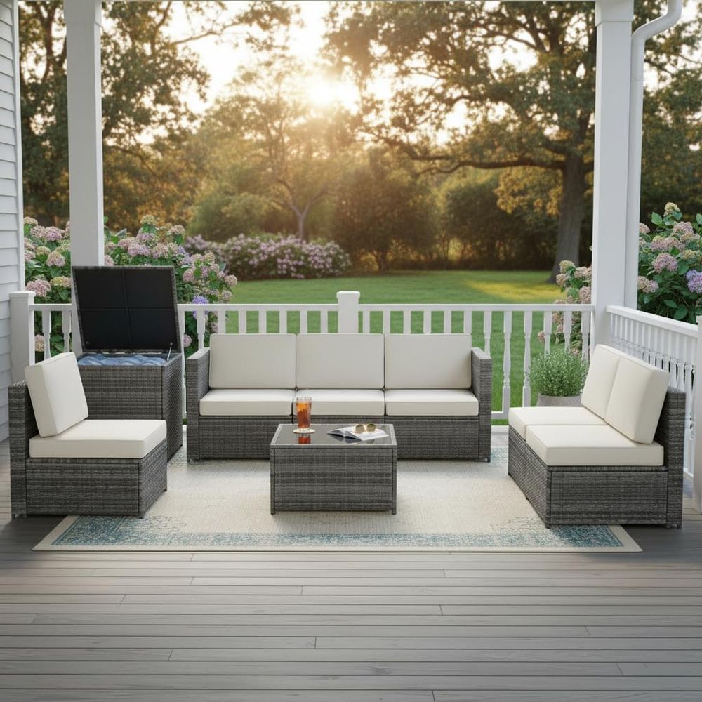 8-Piece Wicker Patio Furniture - Outdoor Furniture With Storage For Cushions ulasan dan harga