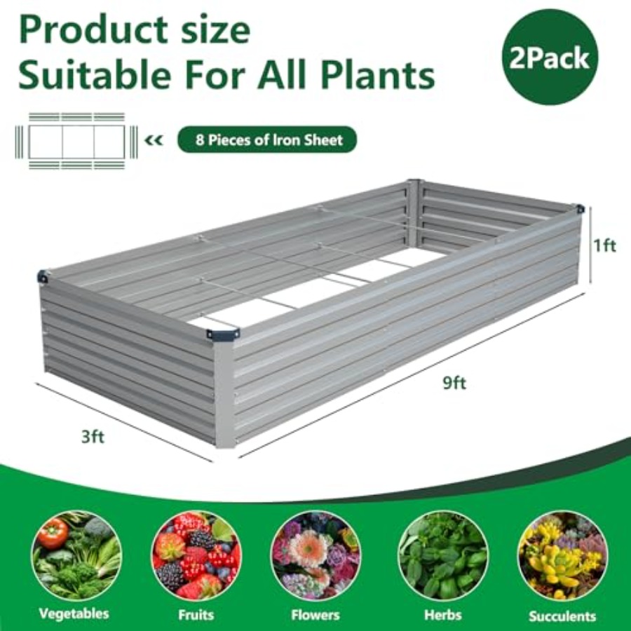 2 Pack 9x3x1FT Galvanized Rais - Planter Raised Metal ulasan dan harga