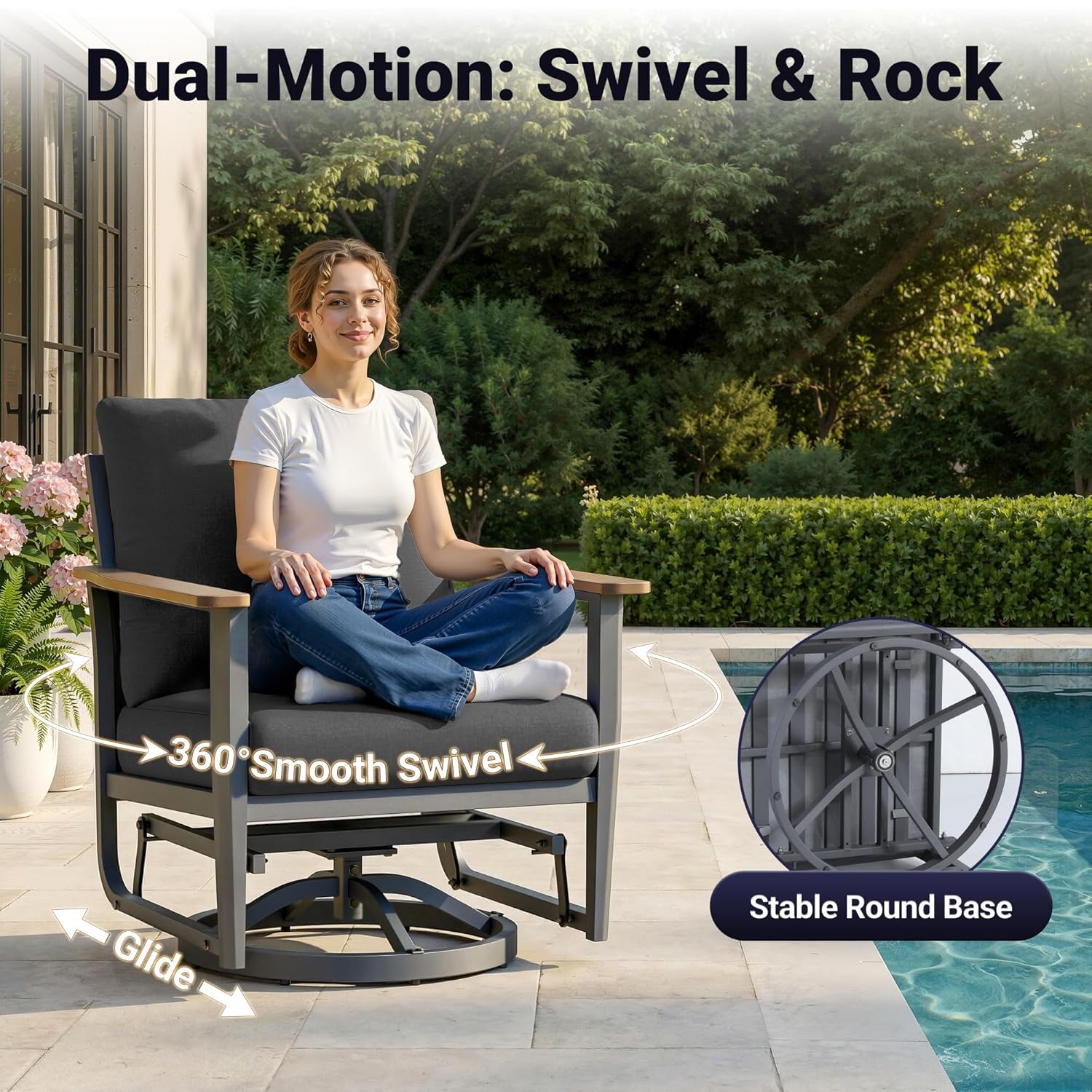 5pc Aluminum Patio Set Swivel  - Outdoor Furniture Fire Pit ulasan dan harga