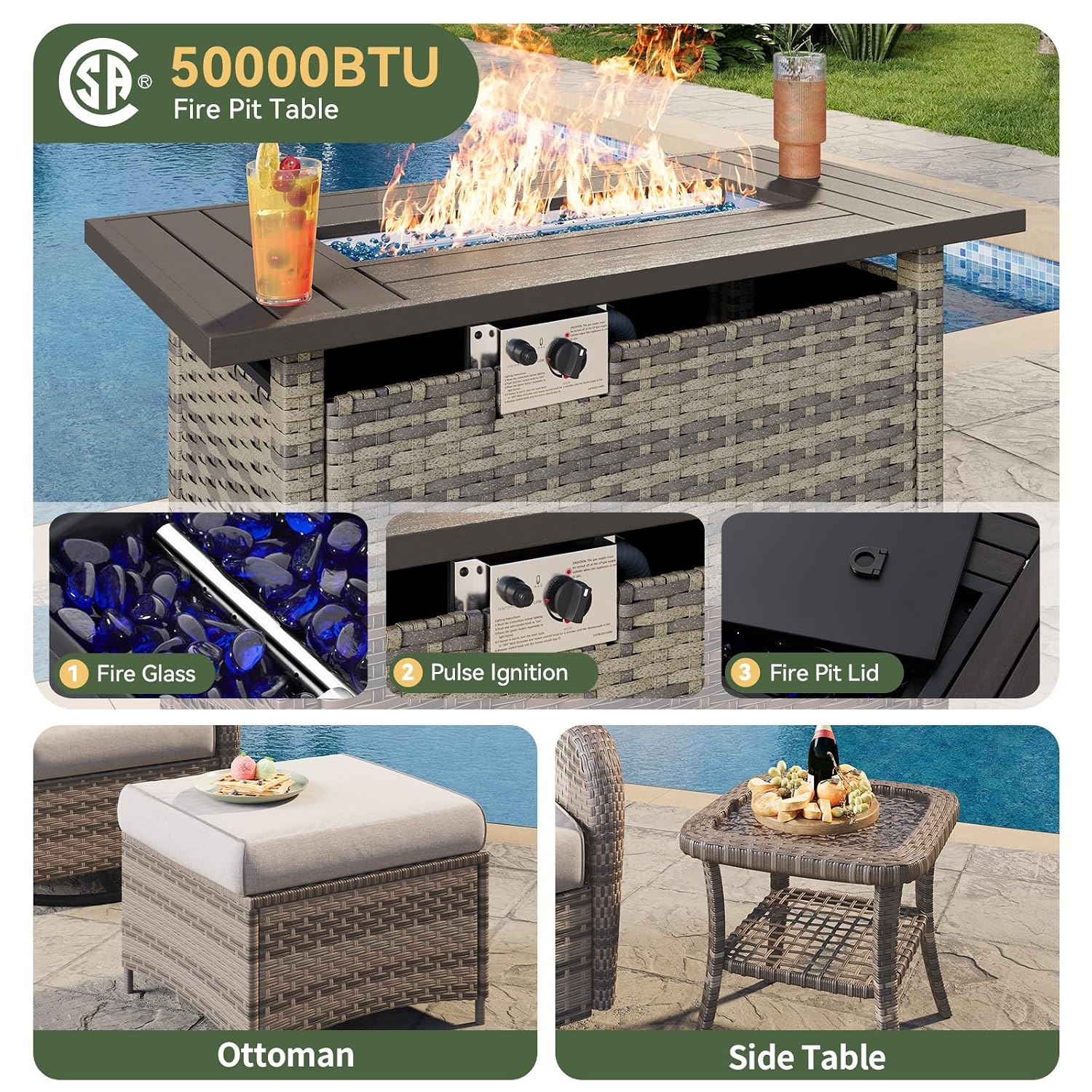 7-Piece Wicker Patio Set with  - Outdoor Furniture Fire Pit ulasan dan harga
