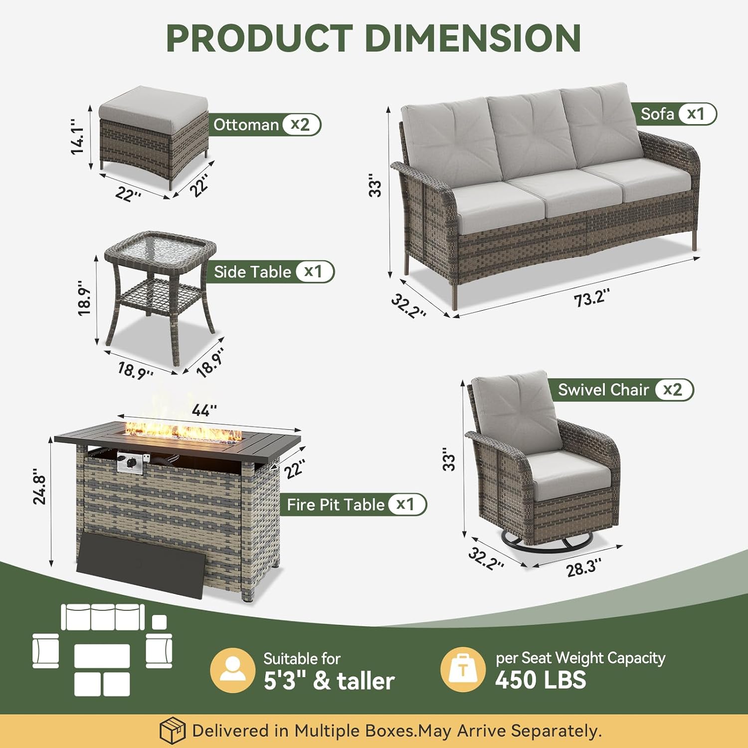 7-Piece Wicker Patio Set with  - Outdoor Furniture Fire Pit ulasan dan harga