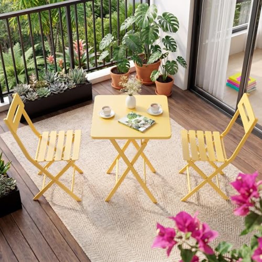 3-Piece Bistro Set for Patio G - Outdoor Furniture Yellow ulasan dan harga