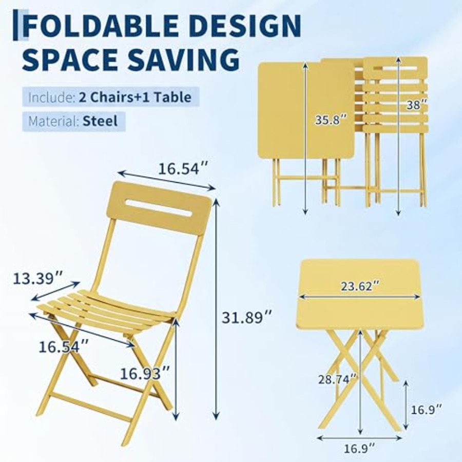 3-Piece Bistro Set for Patio G - Outdoor Furniture Yellow ulasan dan harga