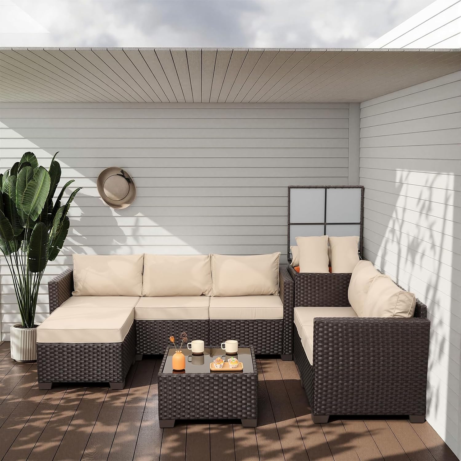 5pc Brown Wicker Patio Furnitu - Outdoor Furniture With Storage For Cushions ulasan dan harga
