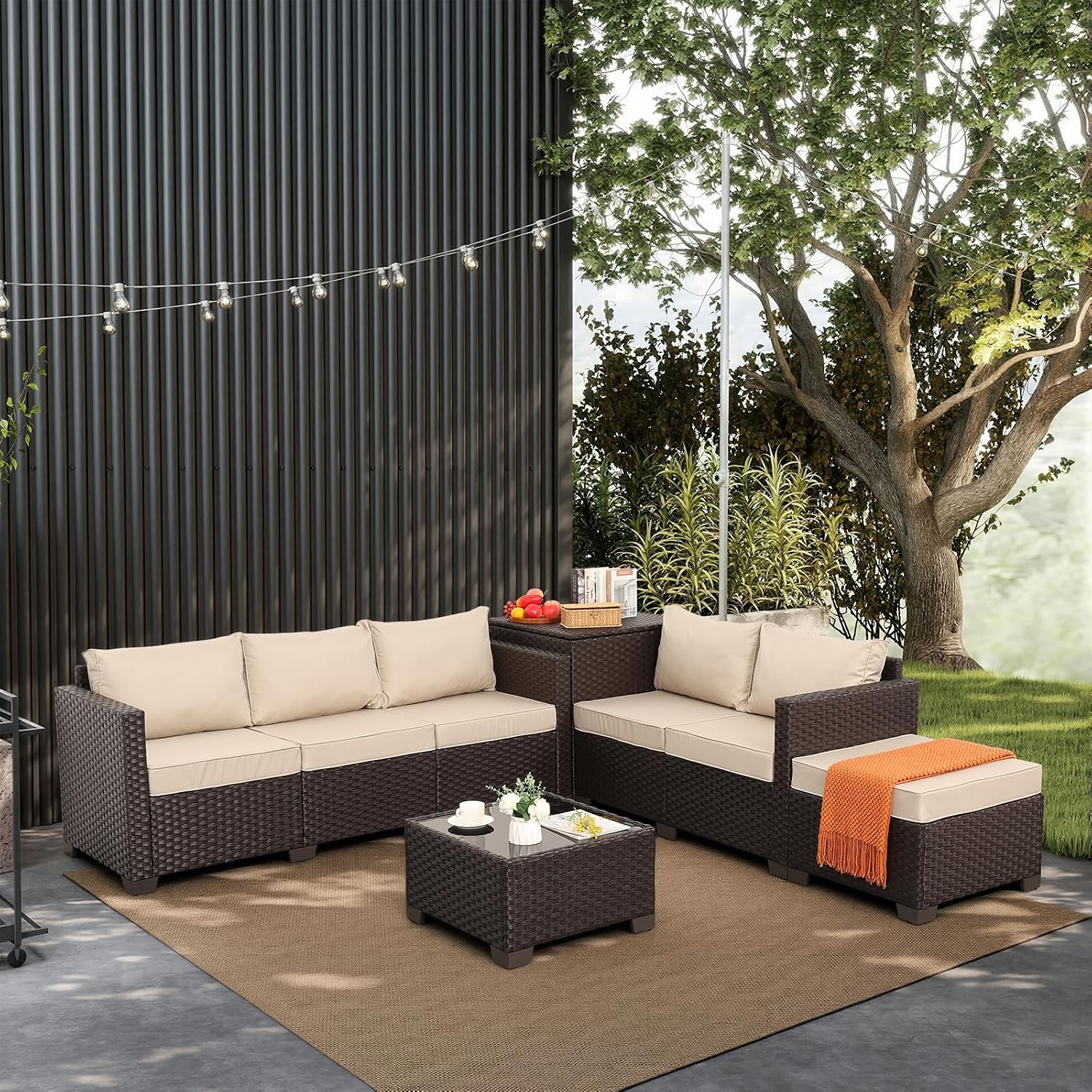5pc Brown Wicker Patio Furnitu - Outdoor Furniture With Storage For Cushions ulasan dan harga