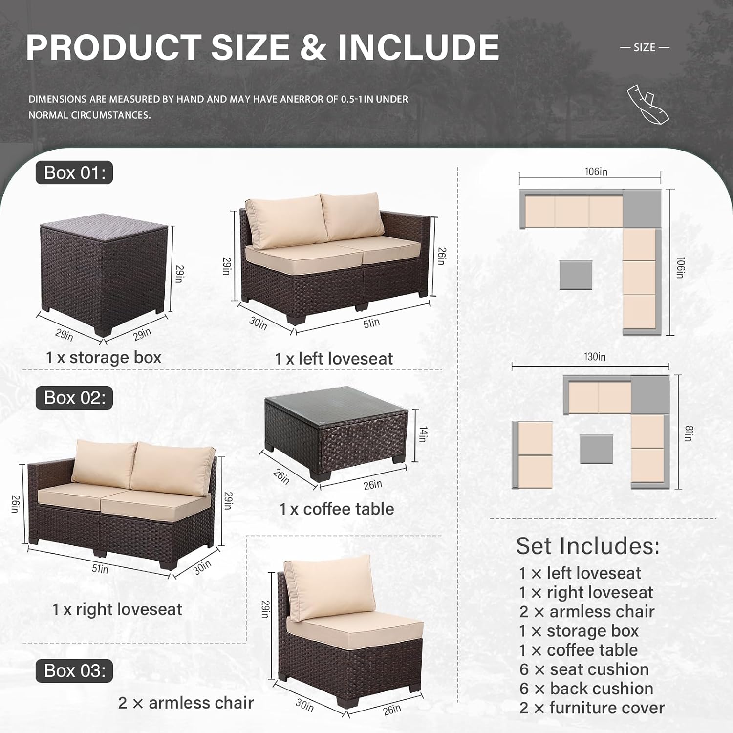 5pc Brown Wicker Patio Furnitu - Outdoor Furniture With Storage For Cushions ulasan dan harga