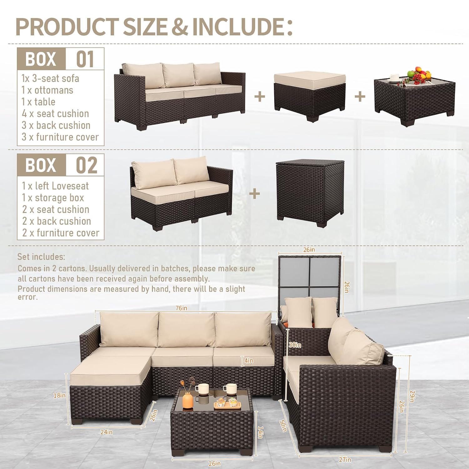 5pc Brown Wicker Patio Furnitu - Outdoor Furniture With Storage For Cushions ulasan dan harga