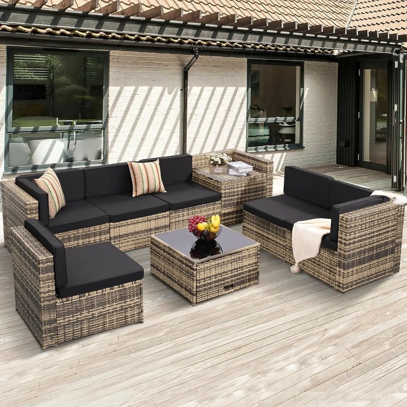 Wicker Patio Sectional Set wit - Outdoor Furniture With Storage For Cushions ulasan dan harga