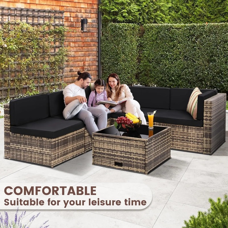 Wicker Patio Sectional Set wit - Outdoor Furniture With Storage For Cushions ulasan dan harga