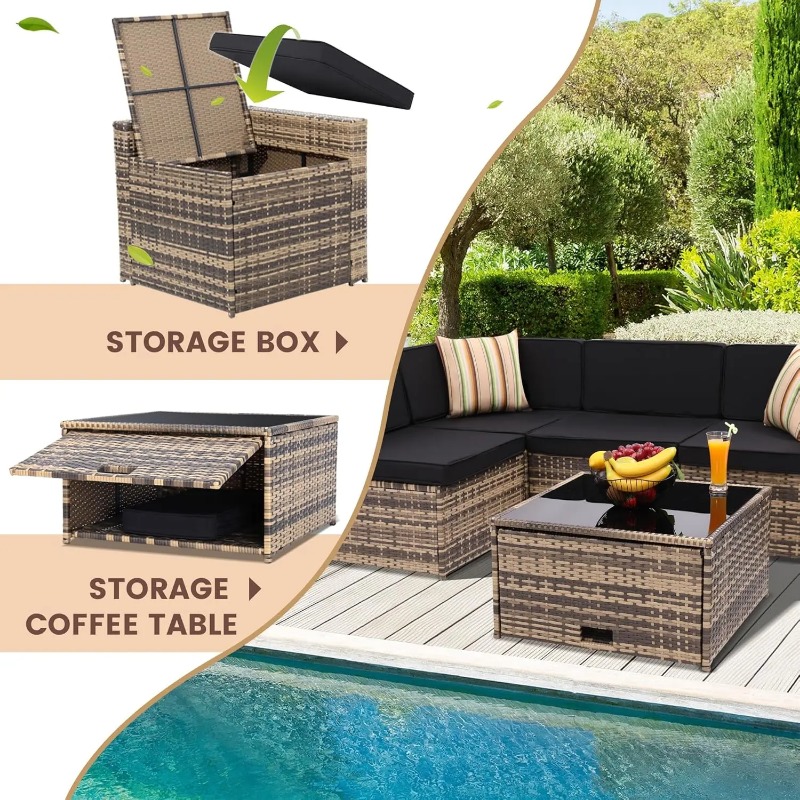 Wicker Patio Sectional Set wit - Outdoor Furniture With Storage For Cushions ulasan dan harga
