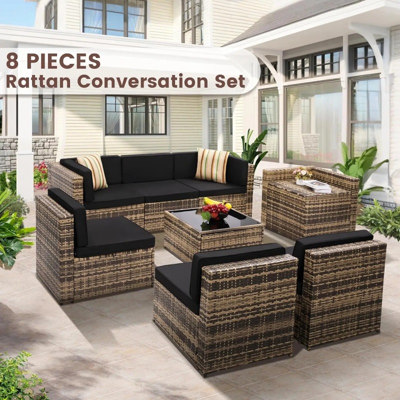 Wicker Patio Sectional Set wit - Outdoor Furniture With Storage For Cushions ulasan dan harga